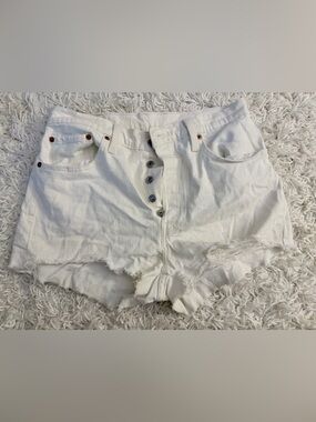 Levi's White High Waisted Denim Shorts Size 29 501 Button Fly Classic Pocket Cut